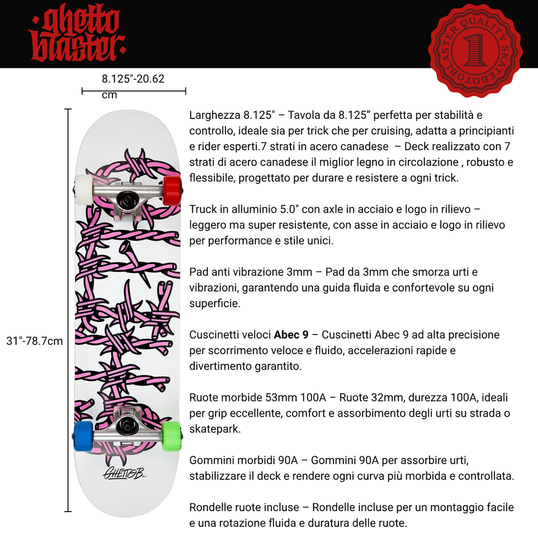 Skate per iniziare Barbed Wire Pink 8.125" tavola skateboard