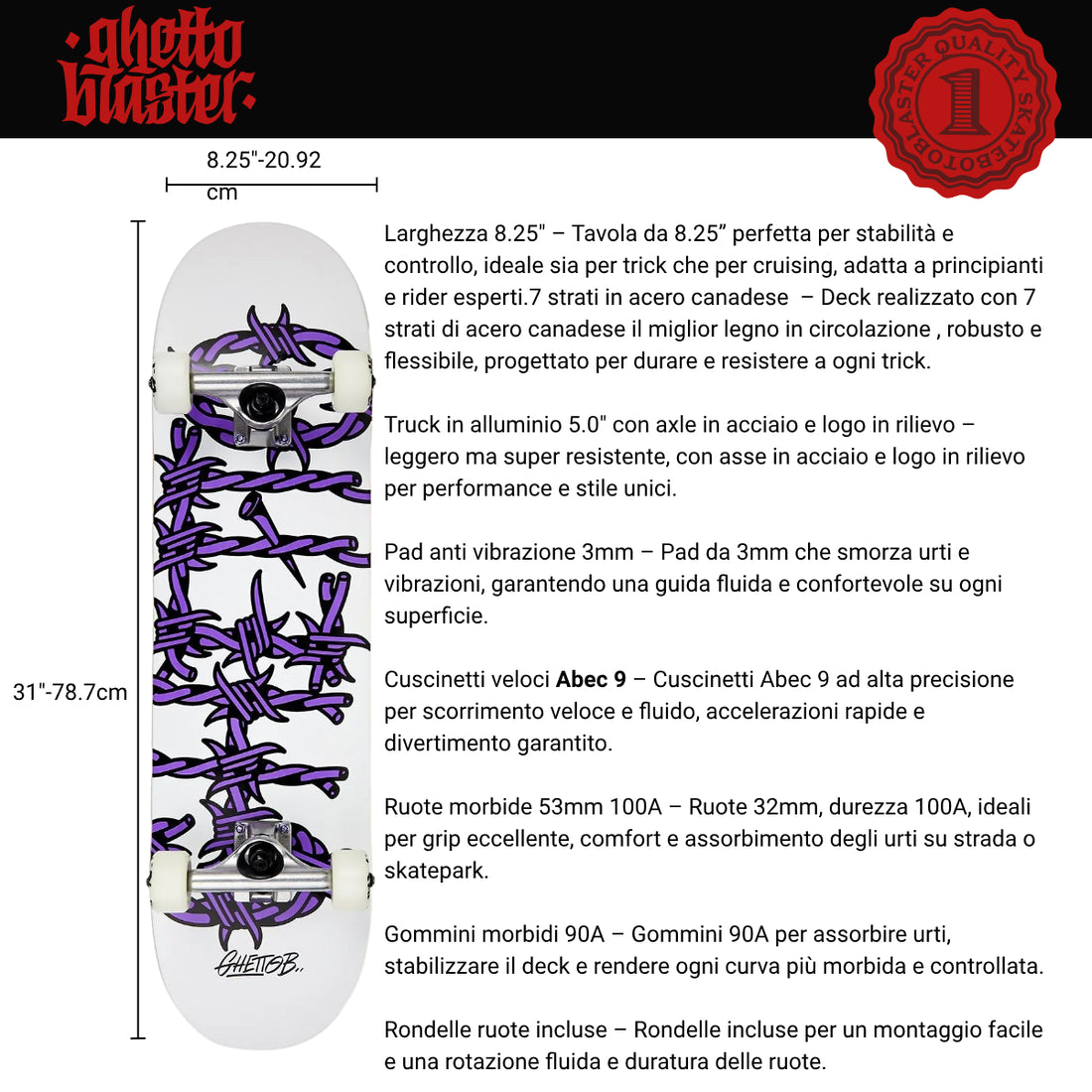 Skate per iniziare Barbed Wire Purple 8.25" tavola skateboard