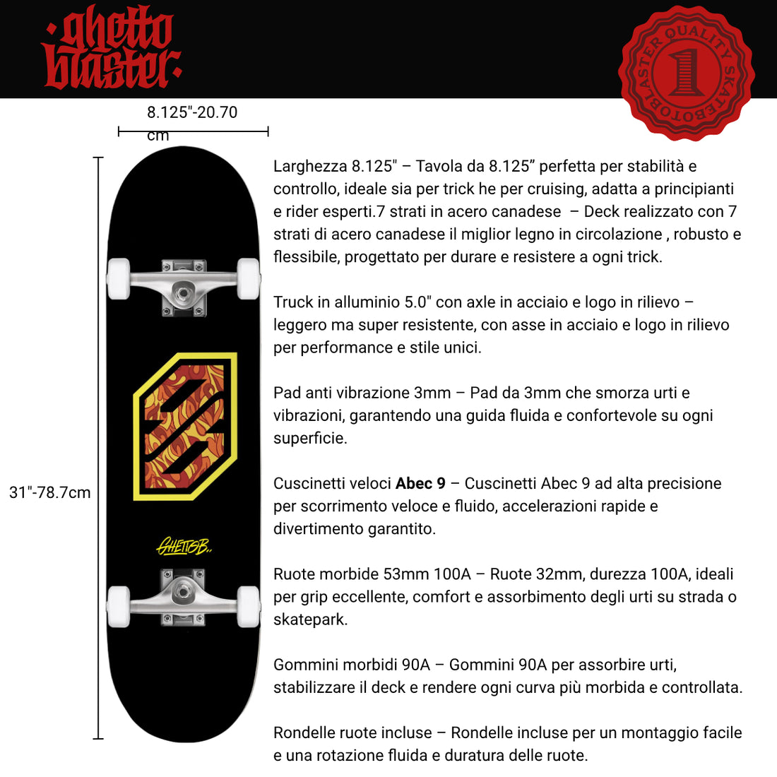 Skate per iniziare Flame Yellow 8.125" tavola skateboard