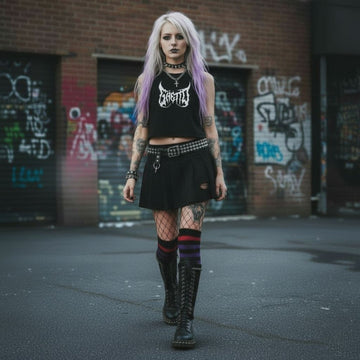 Ragazza  indossa  streetwear sostenibile in città, simbolo di moda etica e contro la fast fashion