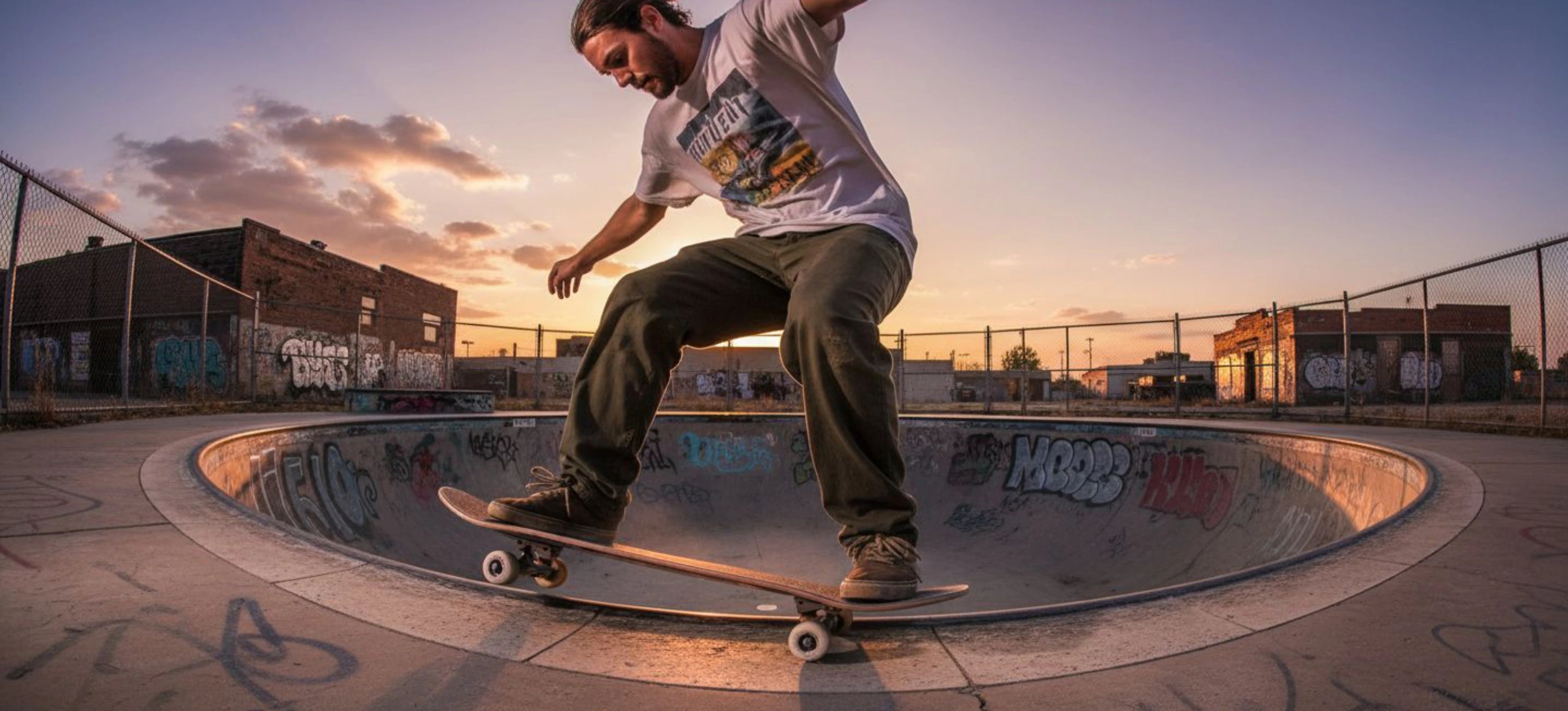 Skater che esegue un trick in una piscina vuota