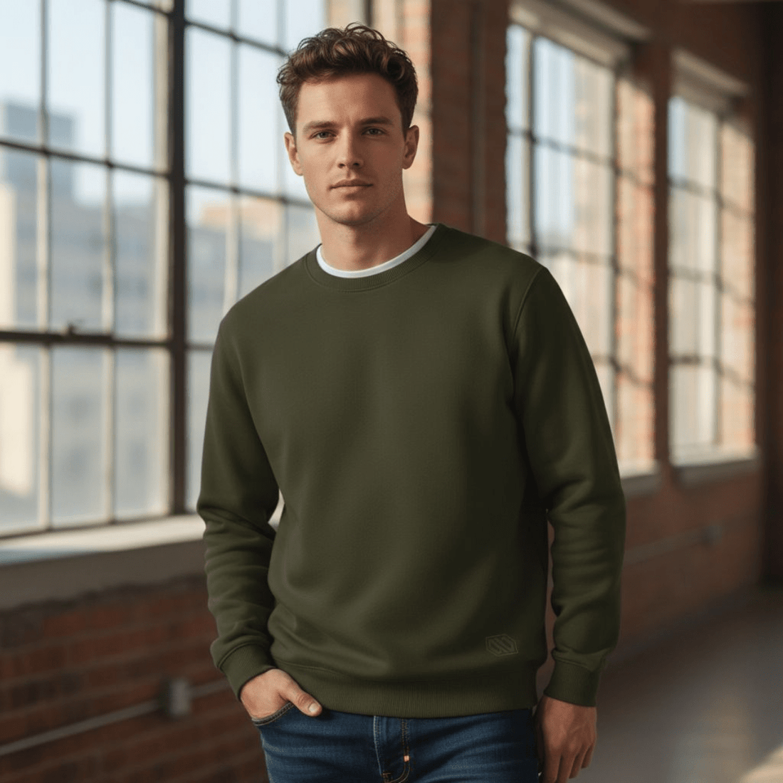 Basic Crew Khaki – Stile e Comfort felpa