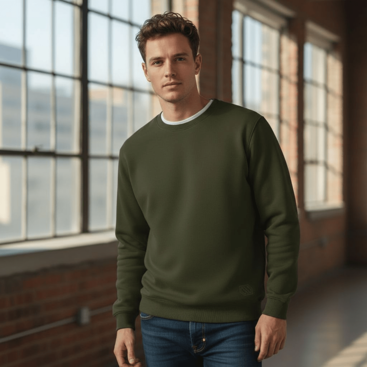 Basic Crew Khaki – Stile e Comfort felpa