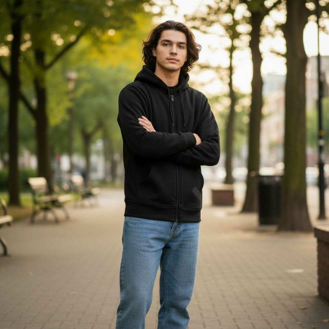 Basic Hoodie Zip Black