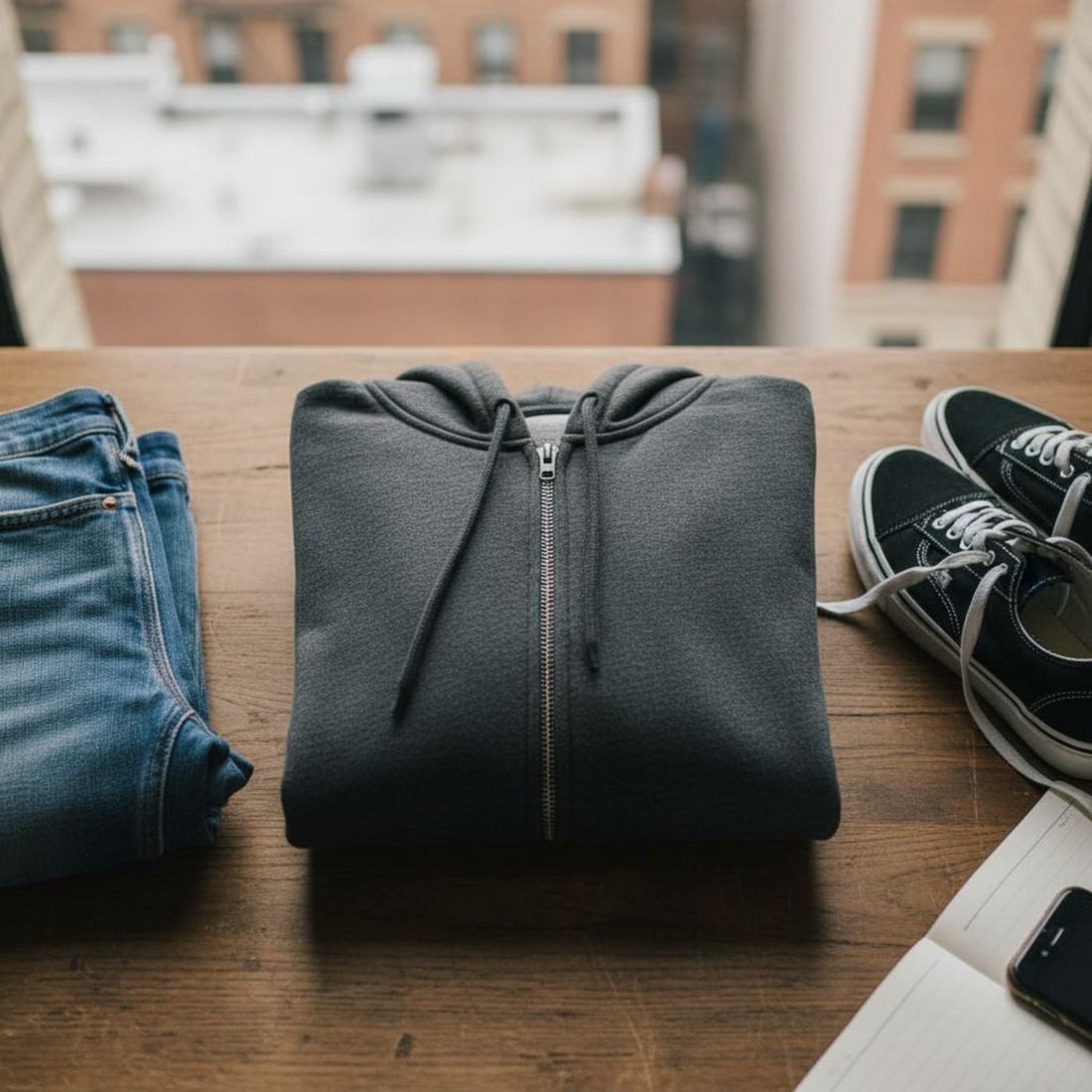 Basic Hoodie Zip Dark Grey