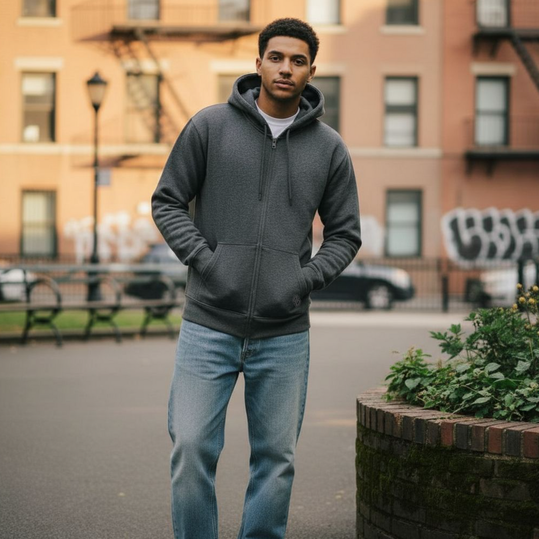 Basic Hoodie Zip Dark Grey