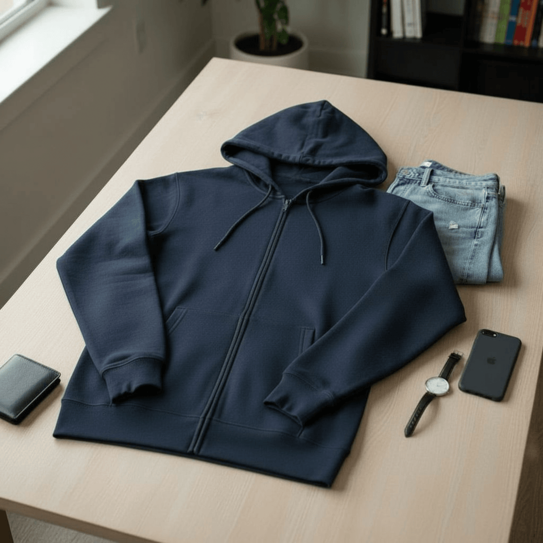 Basic Hoodie Zip Navy