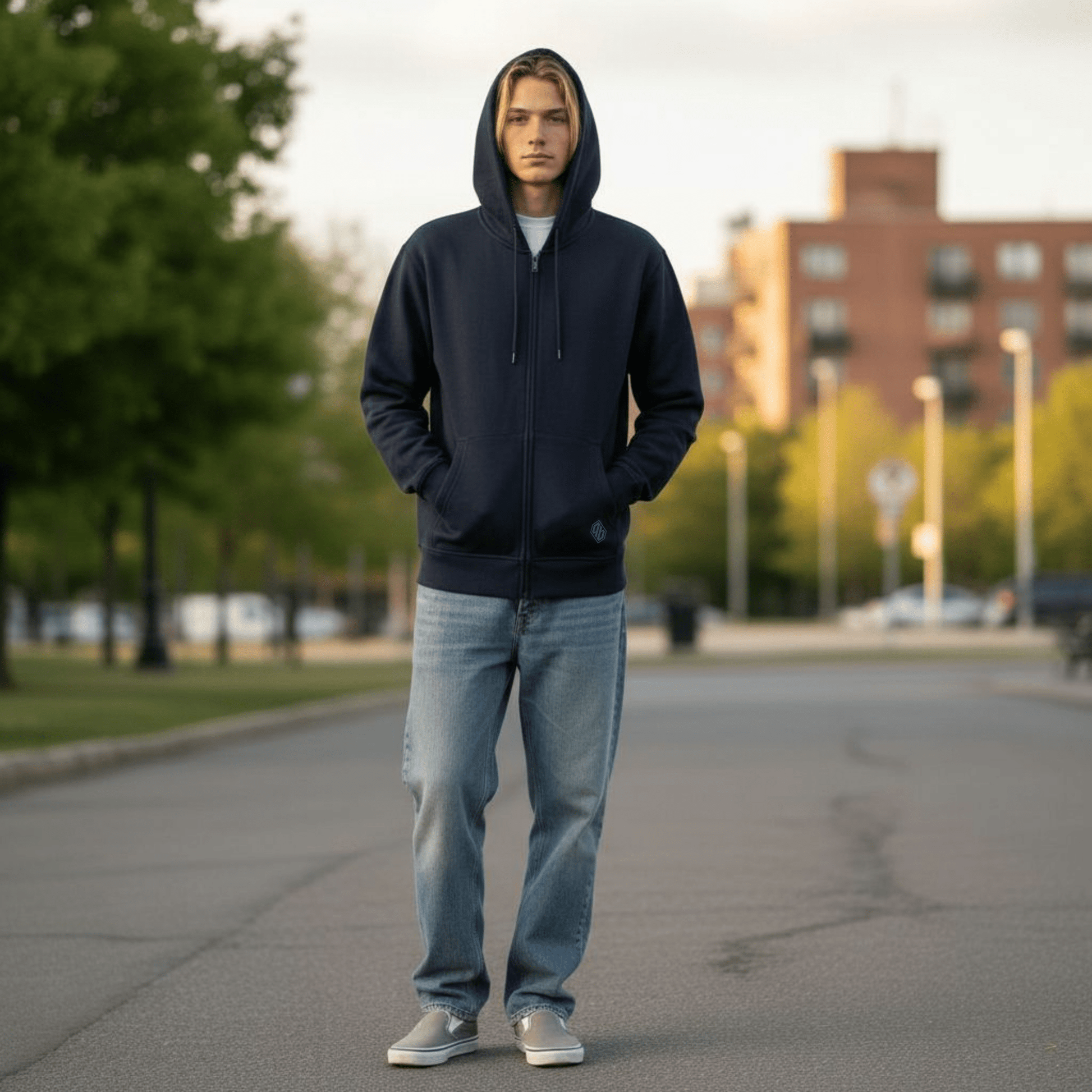 Basic Hoodie Zip Navy