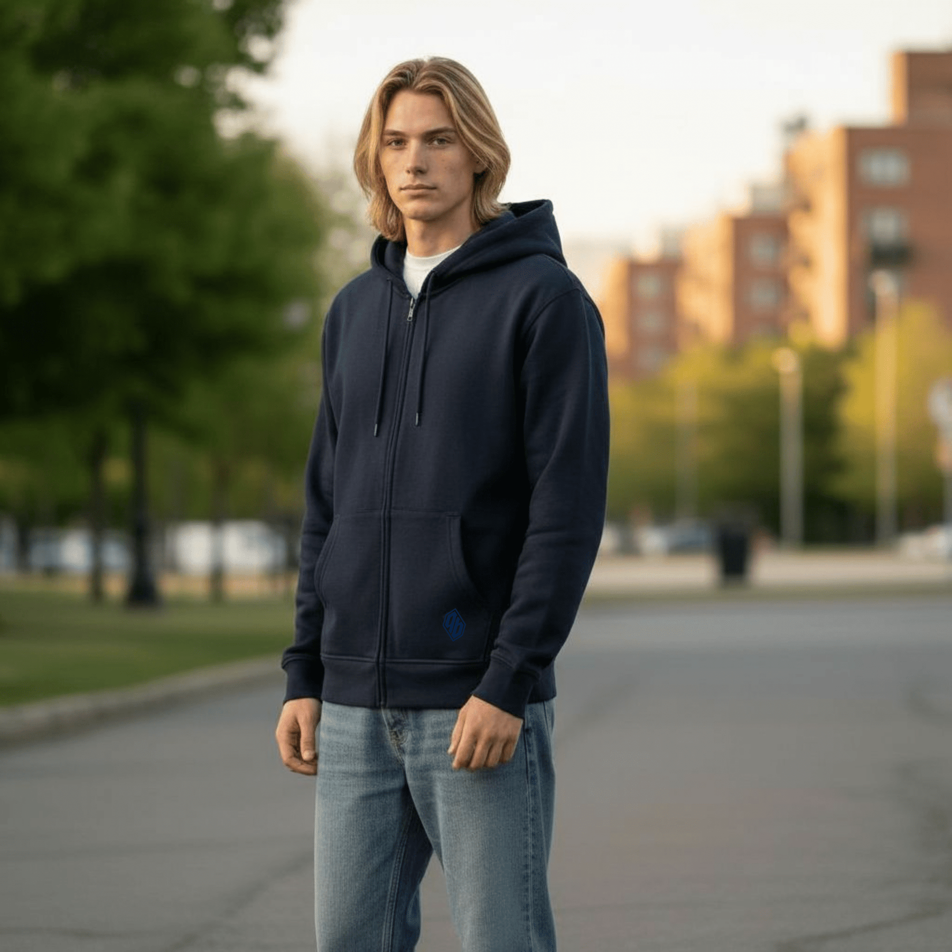 Basic Hoodie Zip Navy felpa