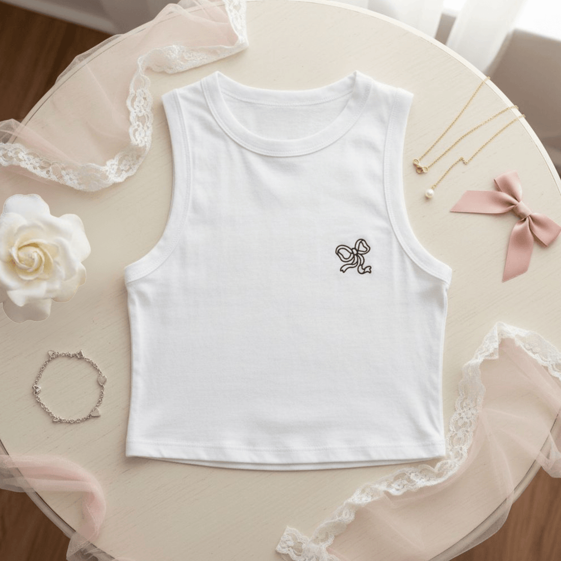 Crop Top Canotta Bianca con Fiocco