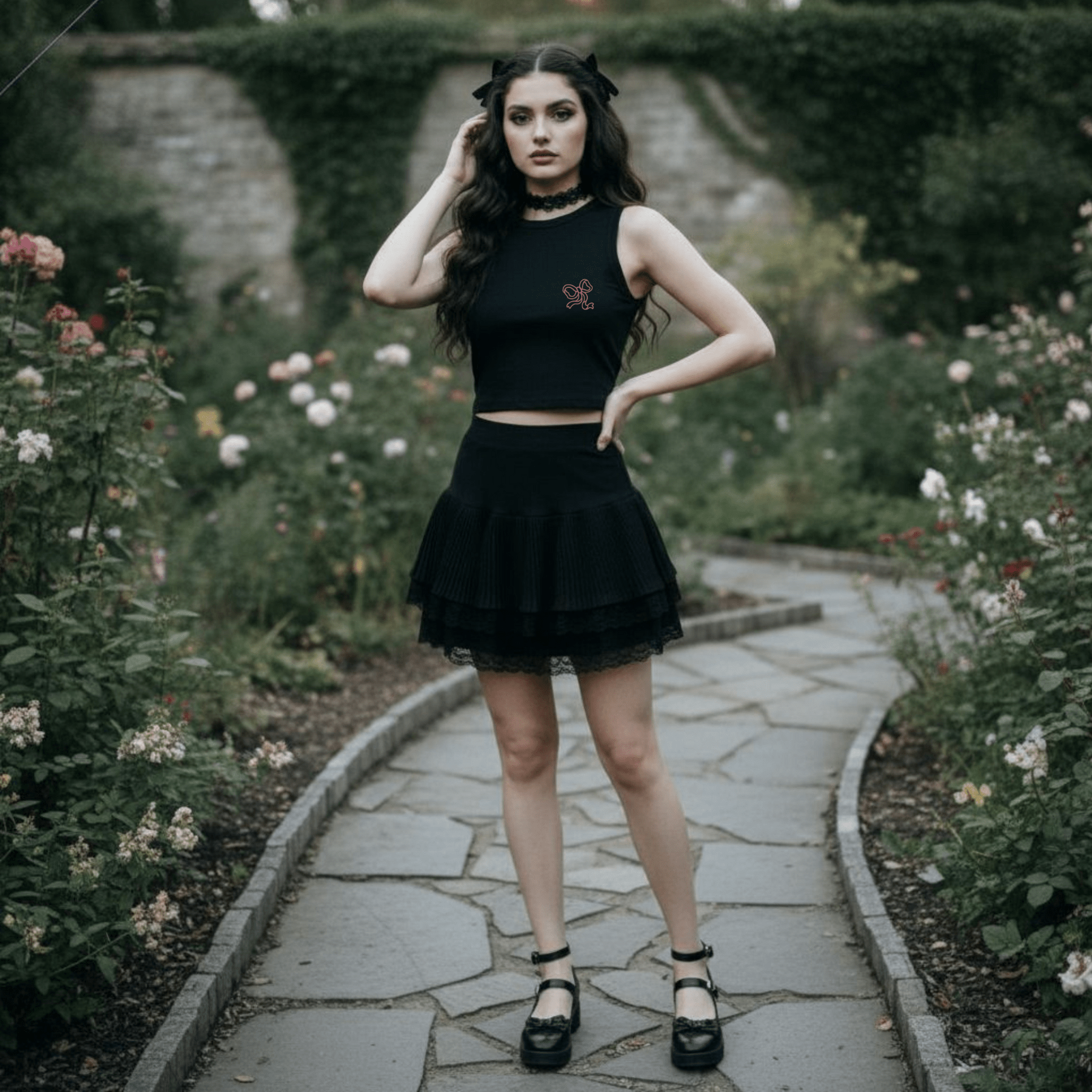 Crop Top Canotta Nero con Fiocco top