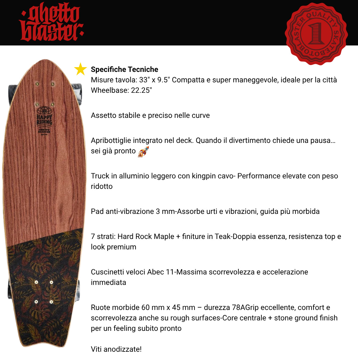 Cruiser Mid Fishtail Tiki Totem 33" skateboard