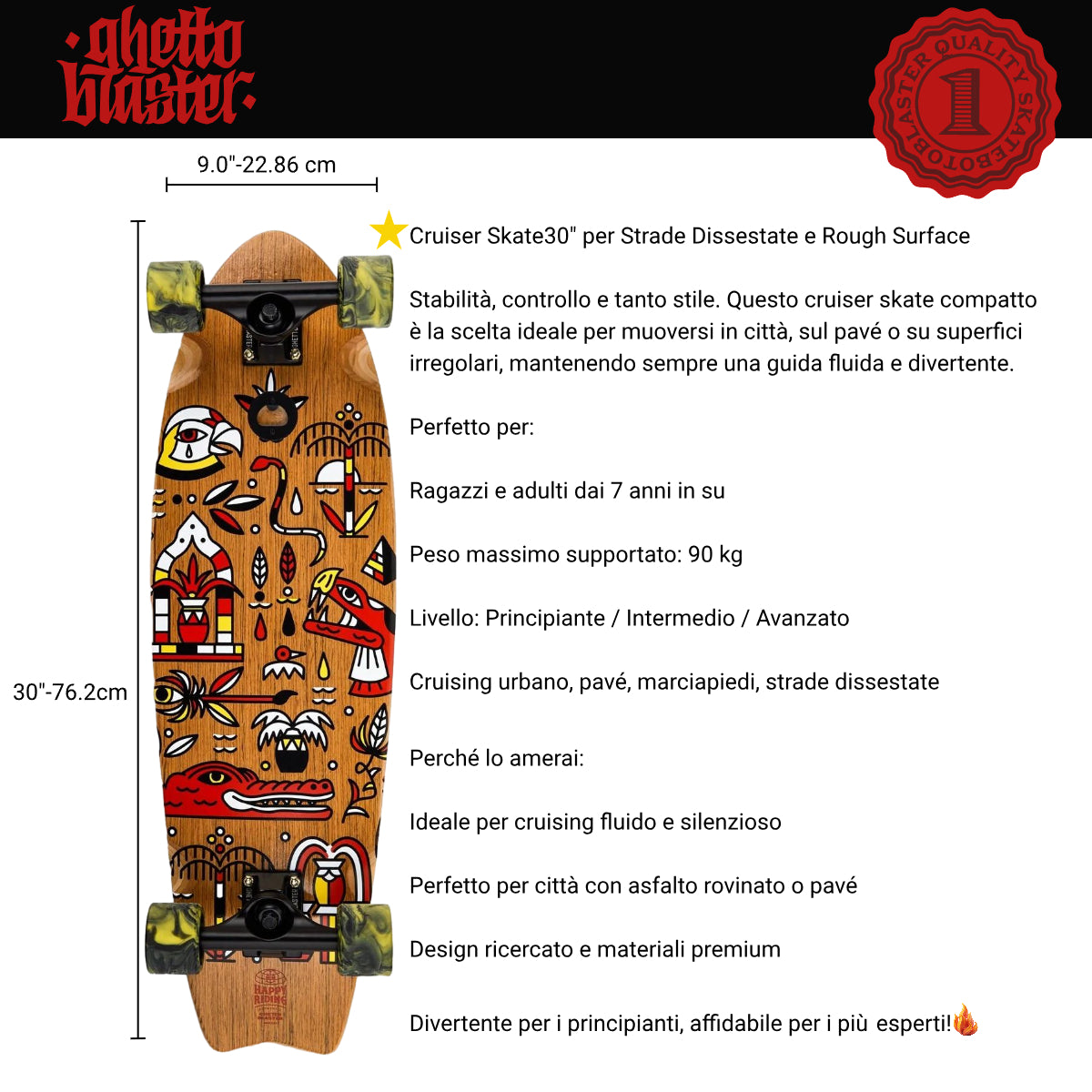 Cruiser Fishtail Geroglifics 30" skateboard