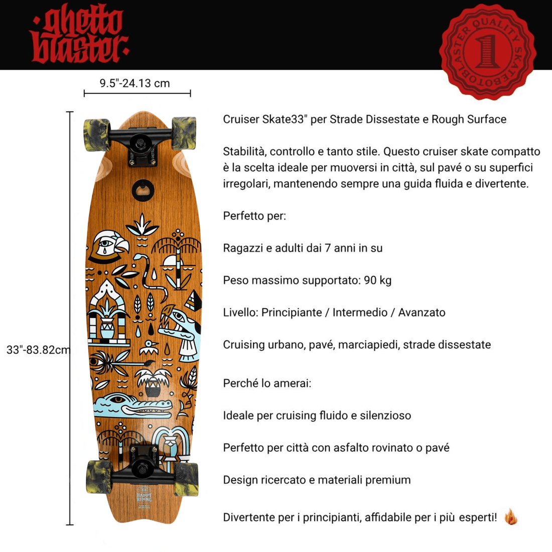 Cruiser Mid Fishtail Geroglifics 33" skateboard