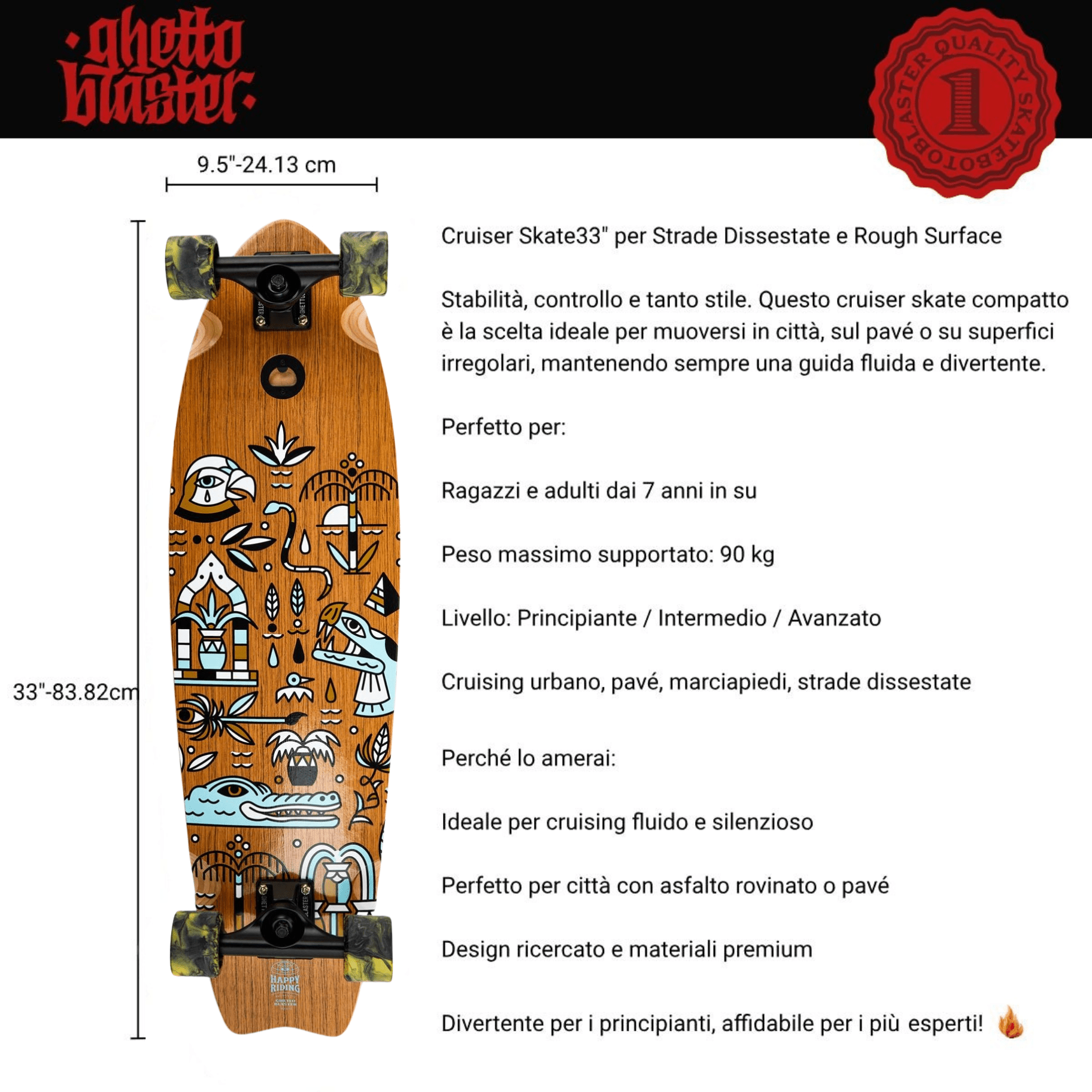 Cruiser Mid Fishtail Geroglifics 33"
