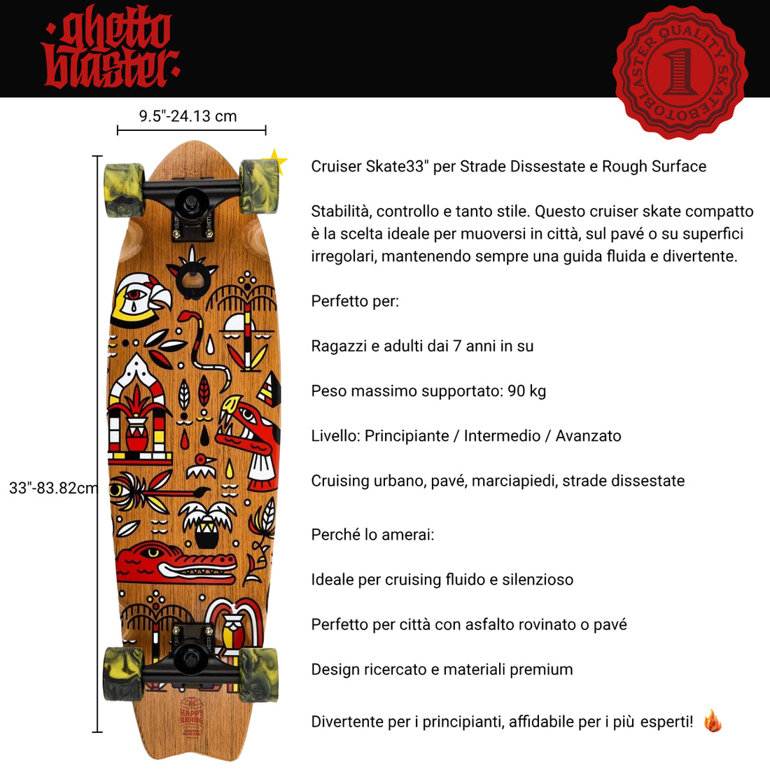 Cruiser Mid Fishtail Geroglifics 33" skateboard