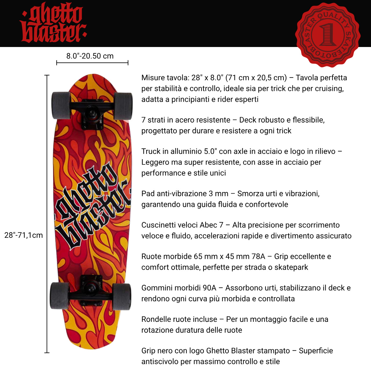 Cruiser skateboard Flame 28" tavola skateboard