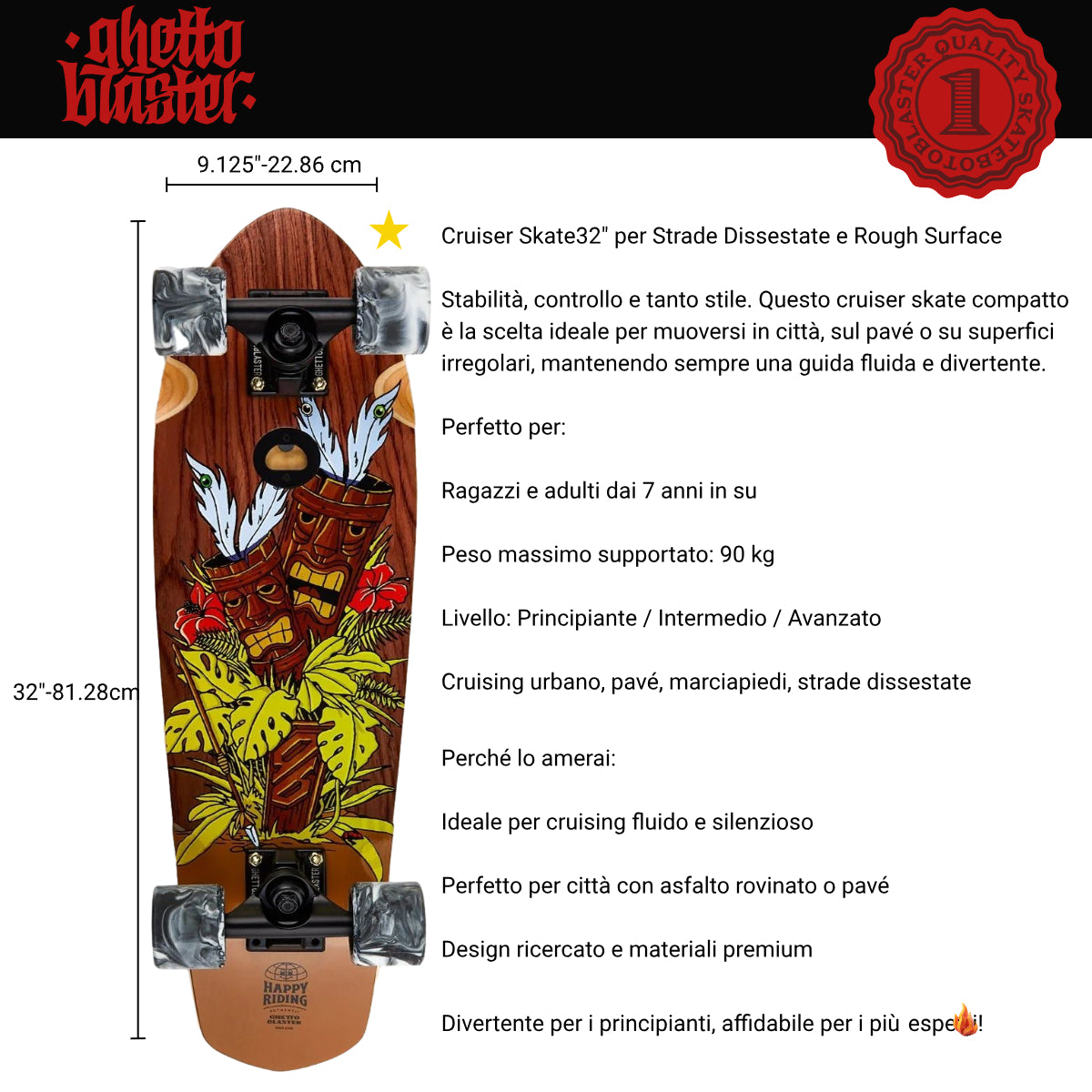Cruiser Tiki Totem Mogano 32" skateboard