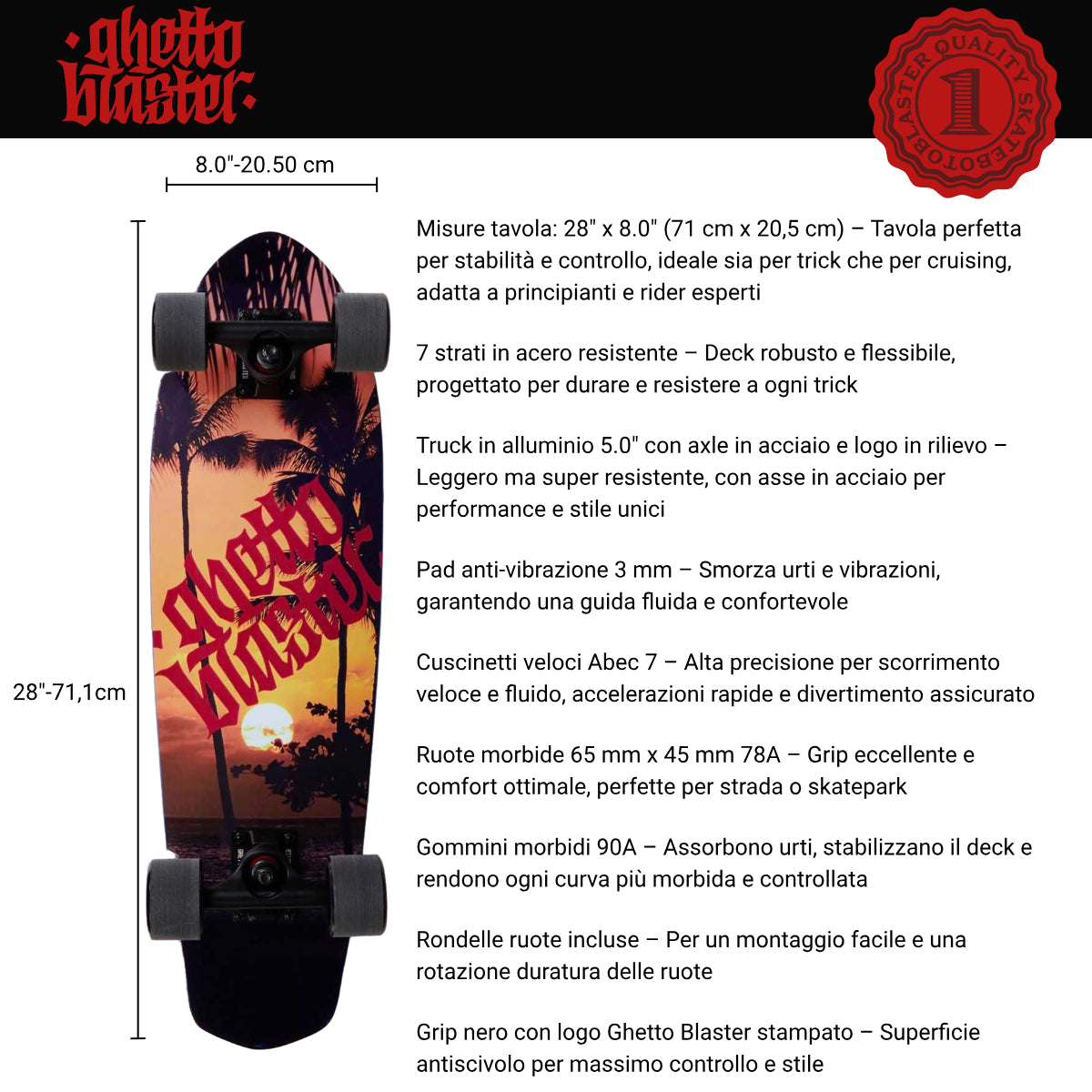 Cruiser skateboard Tropical 28" tavola skateboard