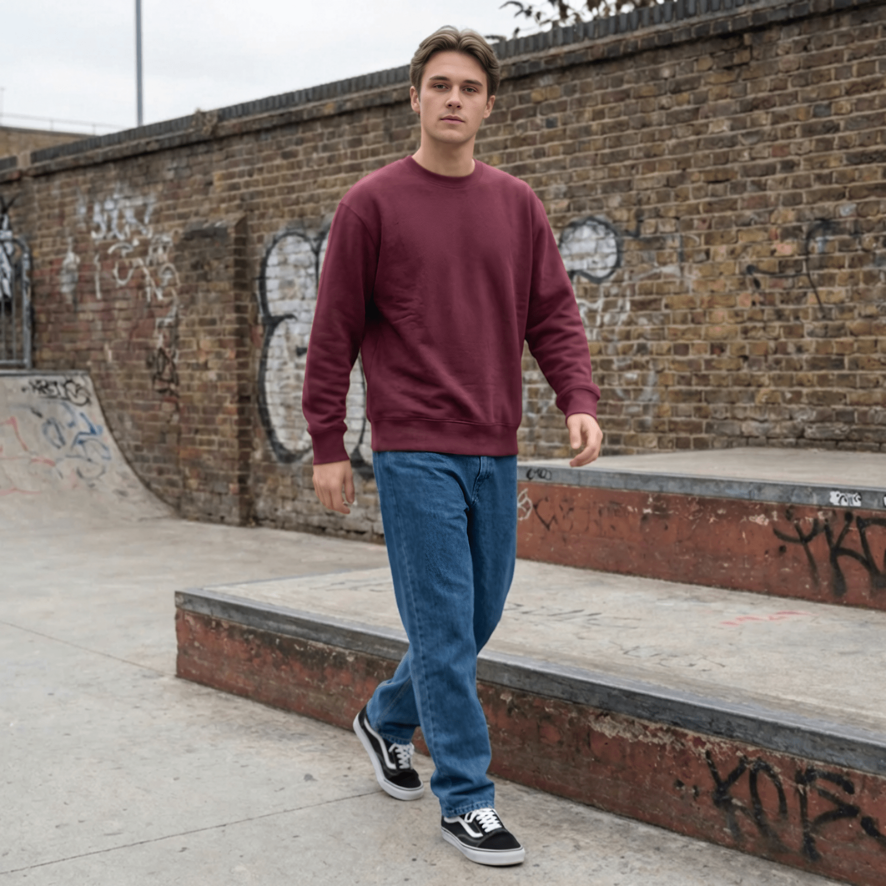 Felpa Girocollo Basic-Bordeaux-Ghettoblaster