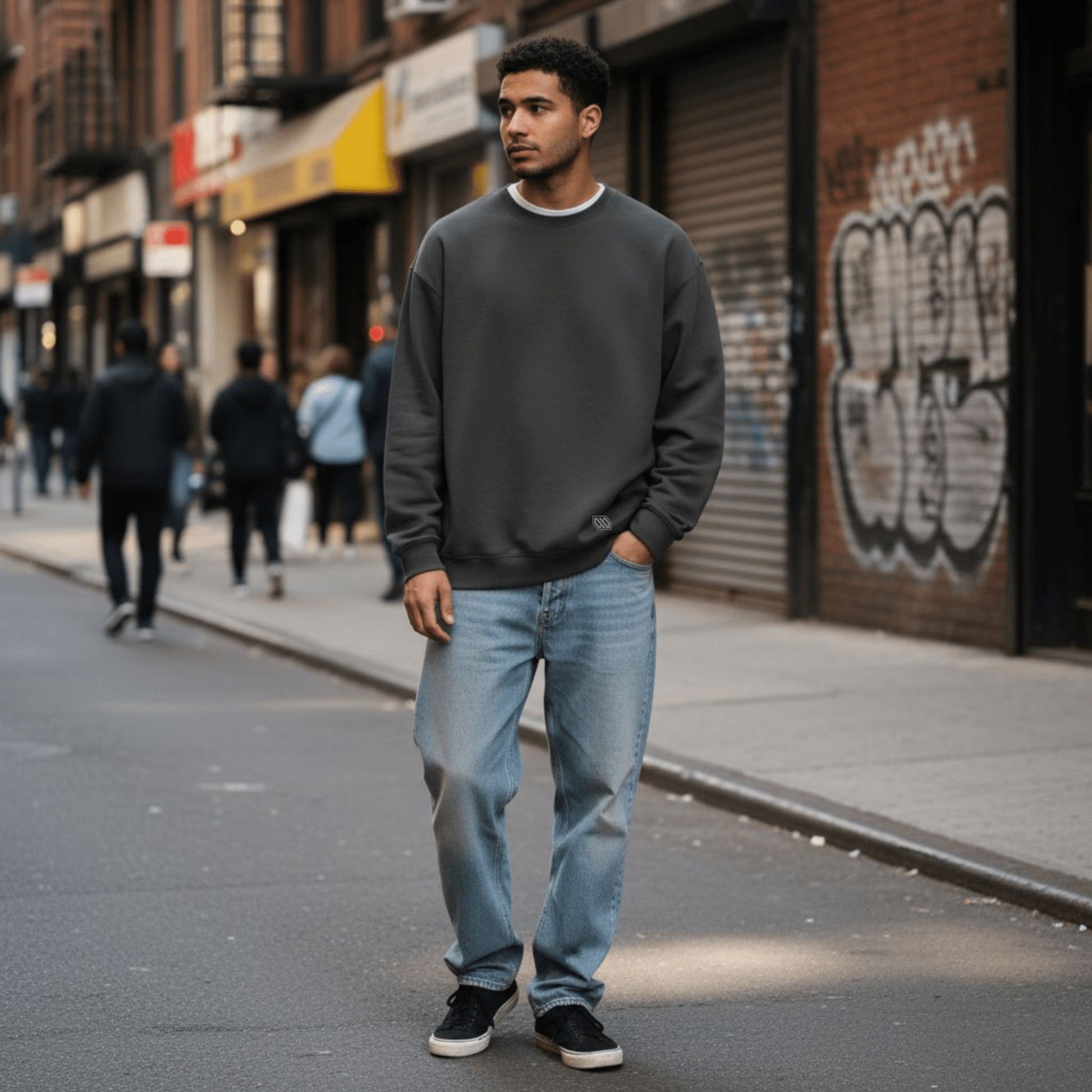 Felpa Girocollo Basic Grigio Asfalto felpa