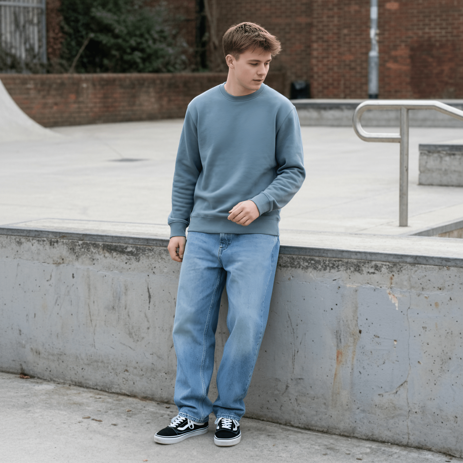 Felpa Girocollo Basic-Teal-Ghettoblaster