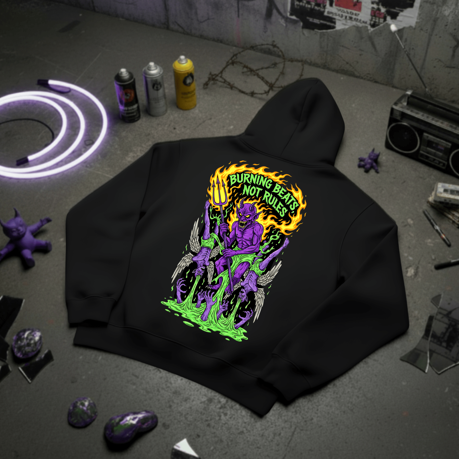 Felpa con Cappuccio Devil Scream-Black-Streetwear