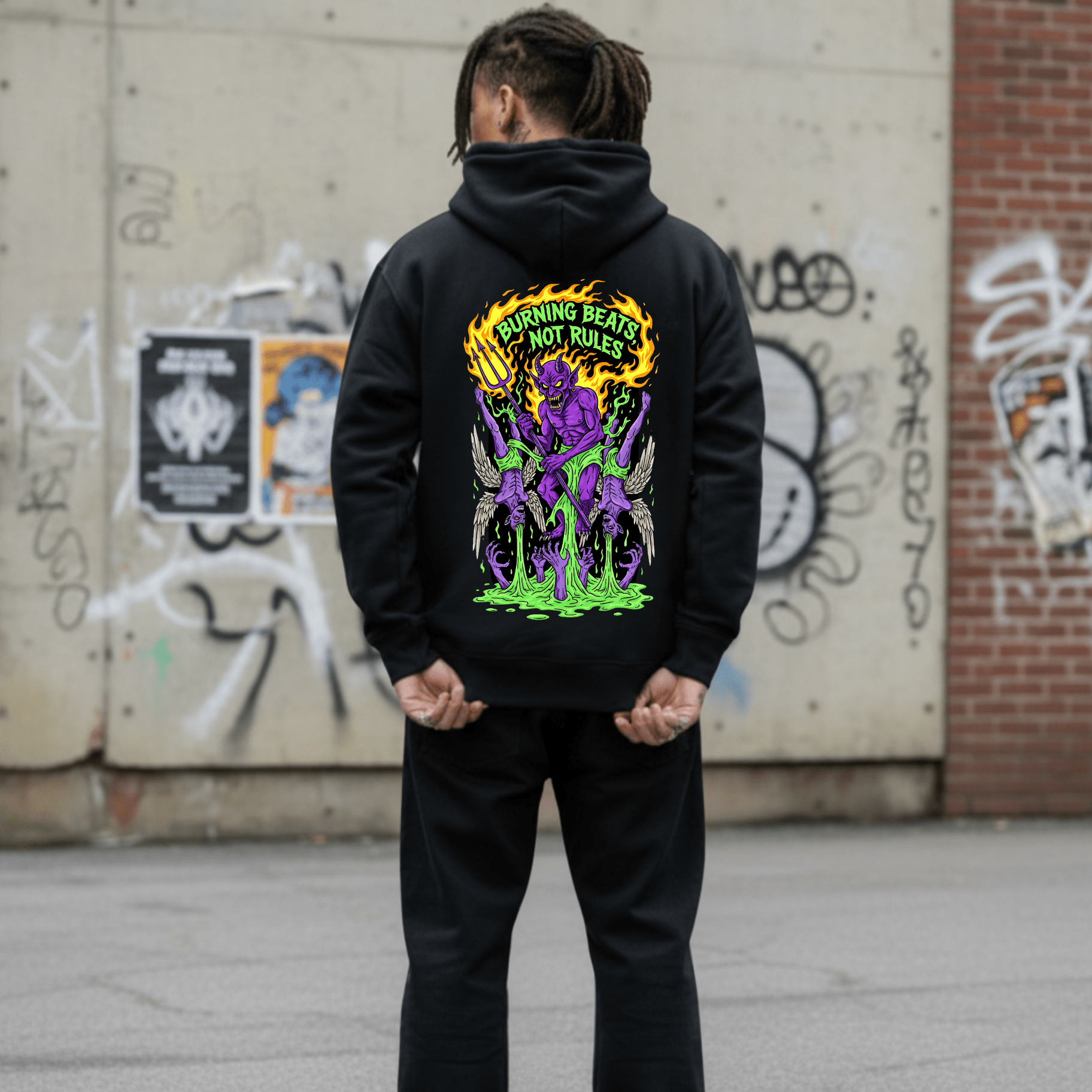 Felpa con Cappuccio Devil Scream-Black-Streetwear