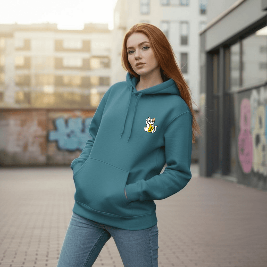 Felpa con Cappuccio Meow – Colore Petrol