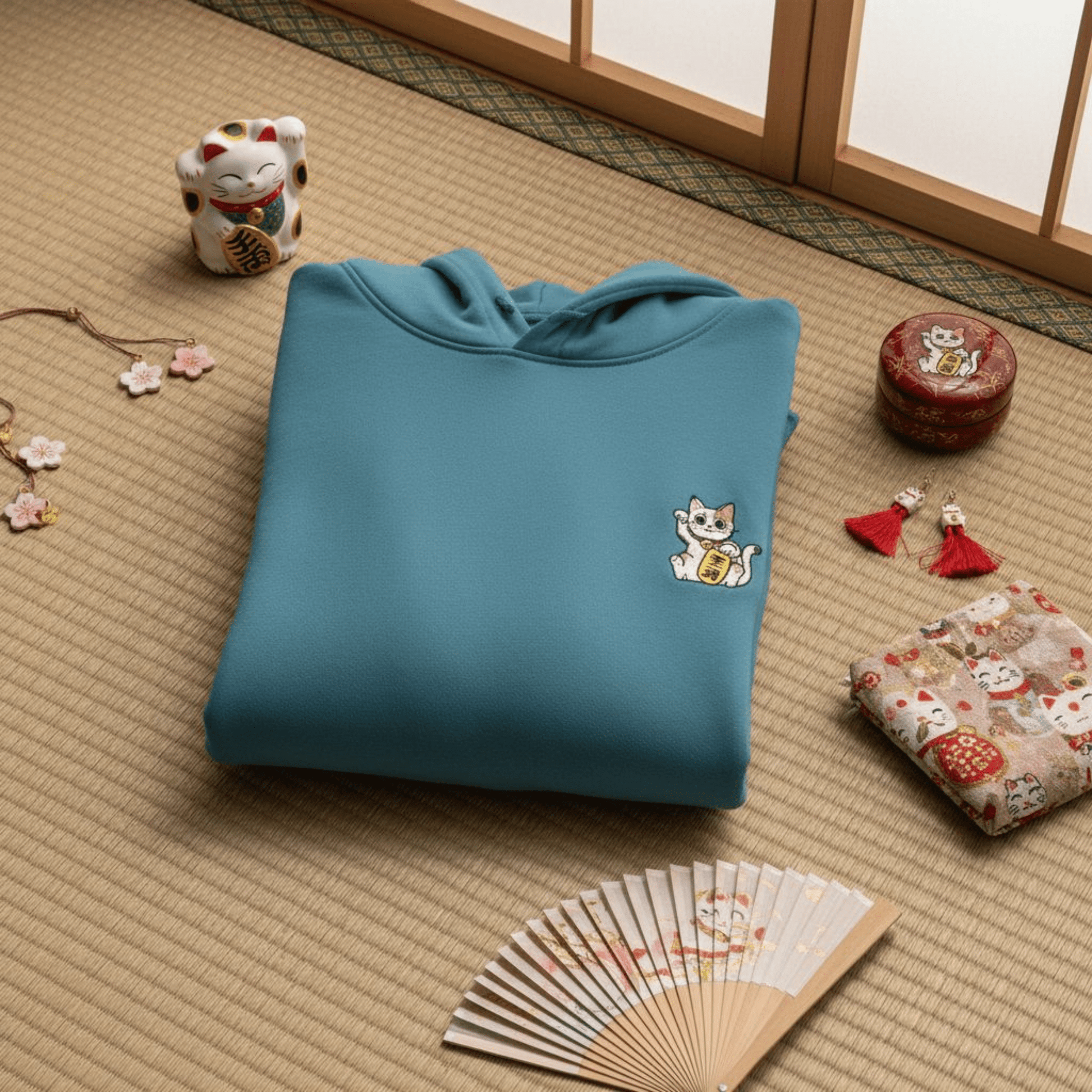 Felpa con Cappuccio Meow Petrol felpa