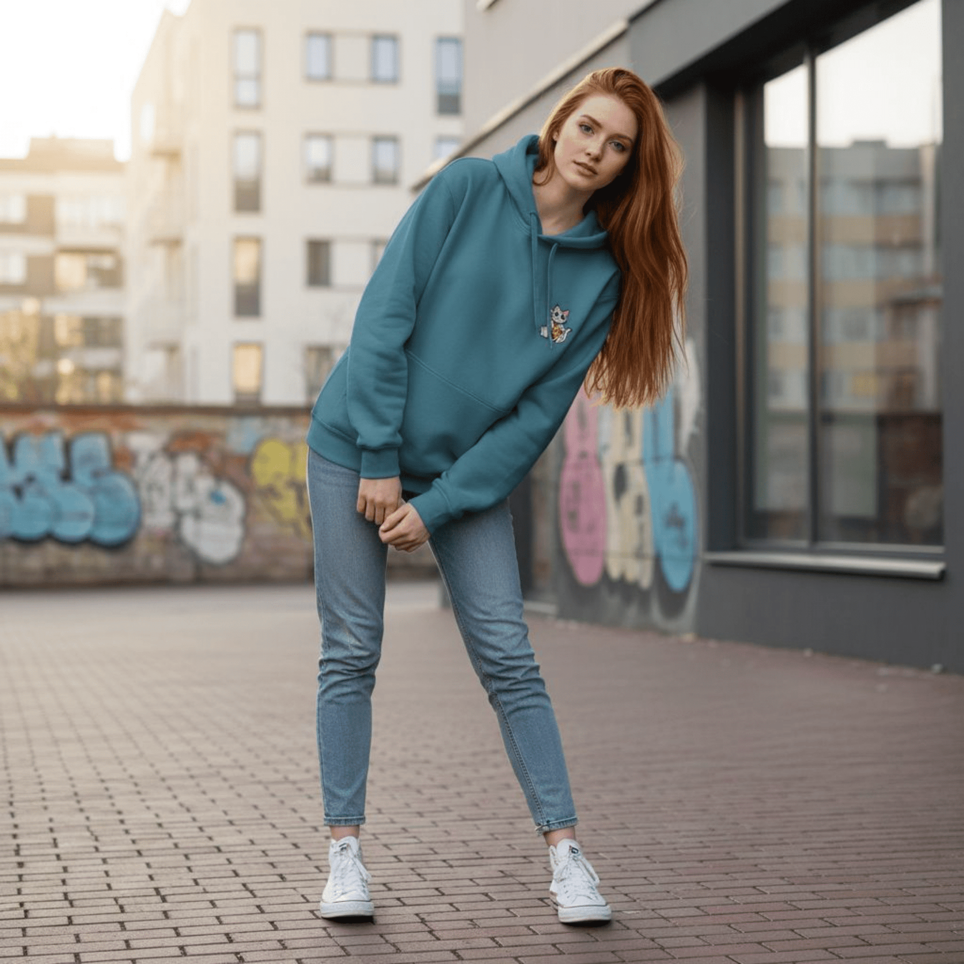 Felpa con Cappuccio Meow Petrol felpa