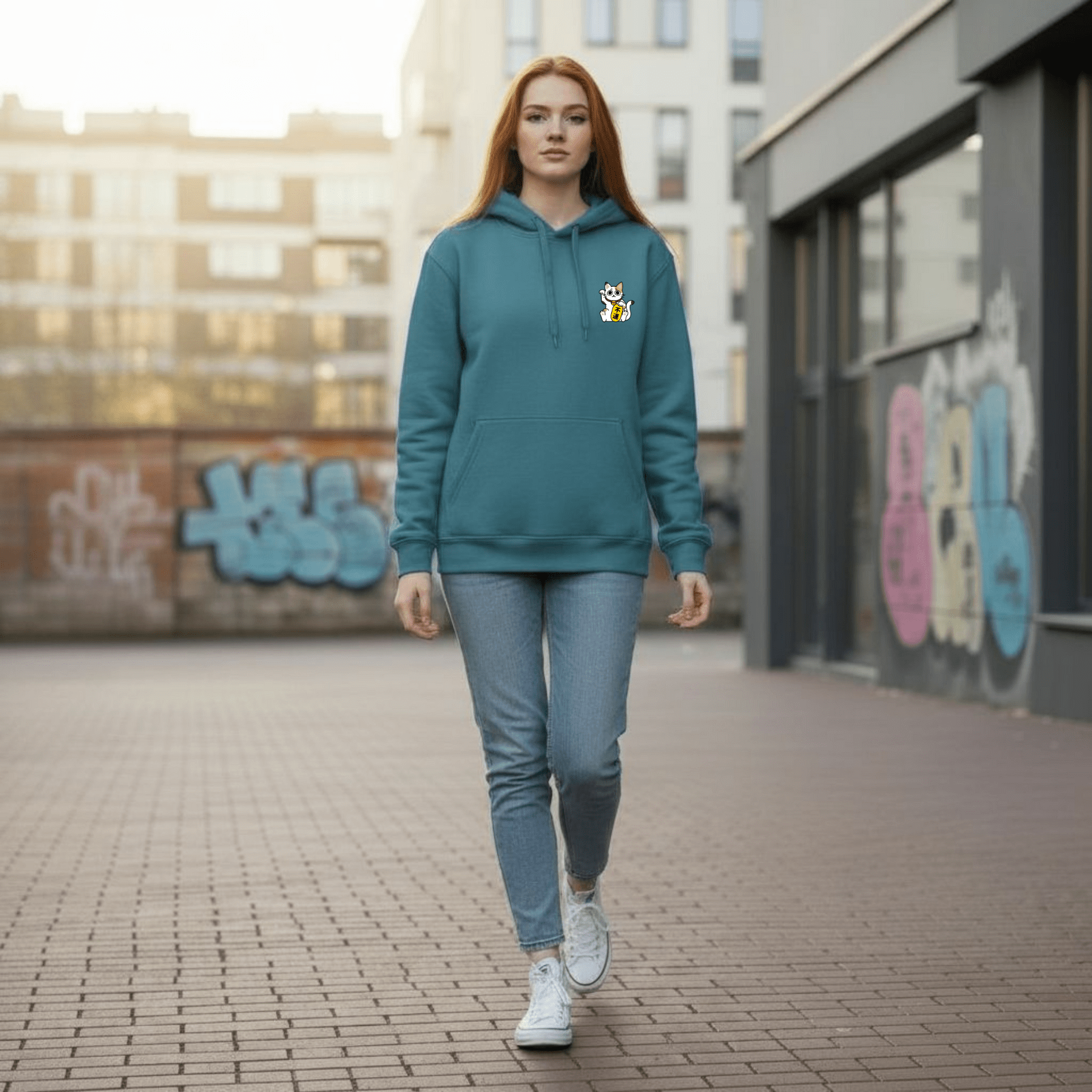 Felpa con Cappuccio Meow Petrol felpa