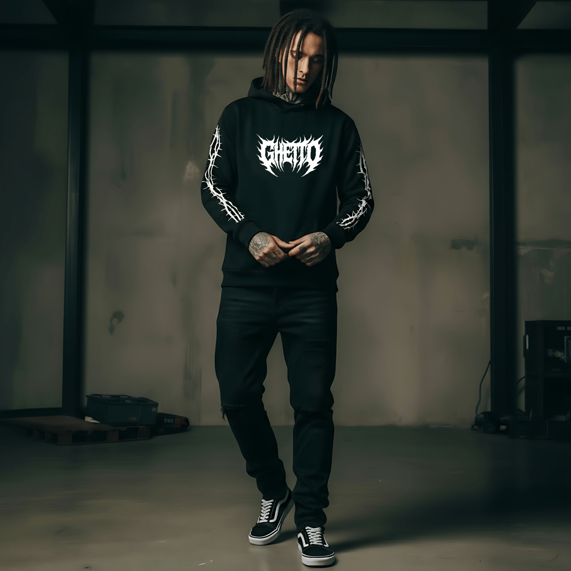 Felpa con Cappuccio Metal-Black-Streetwear