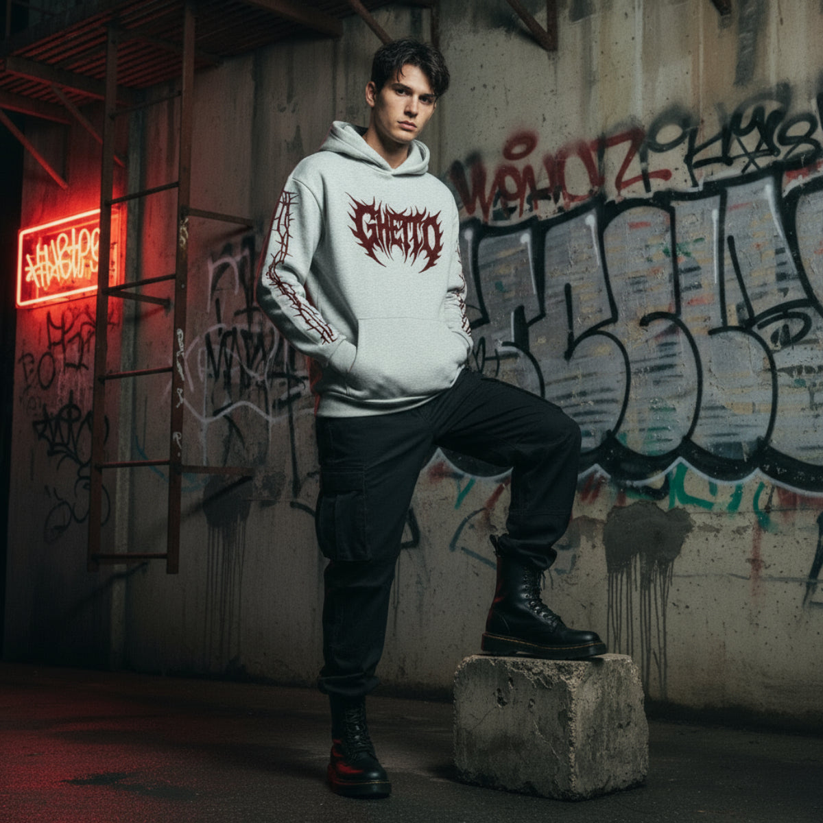 Felpa con Cappuccio Metal-Heather Grey-Streetwear