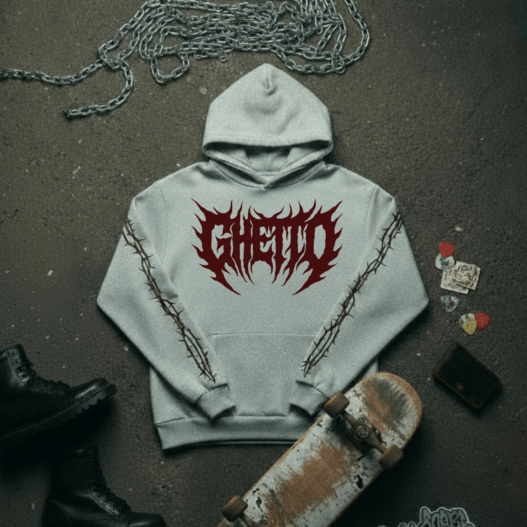 Felpa con Cappuccio Metal-Heather Grey-Streetwear