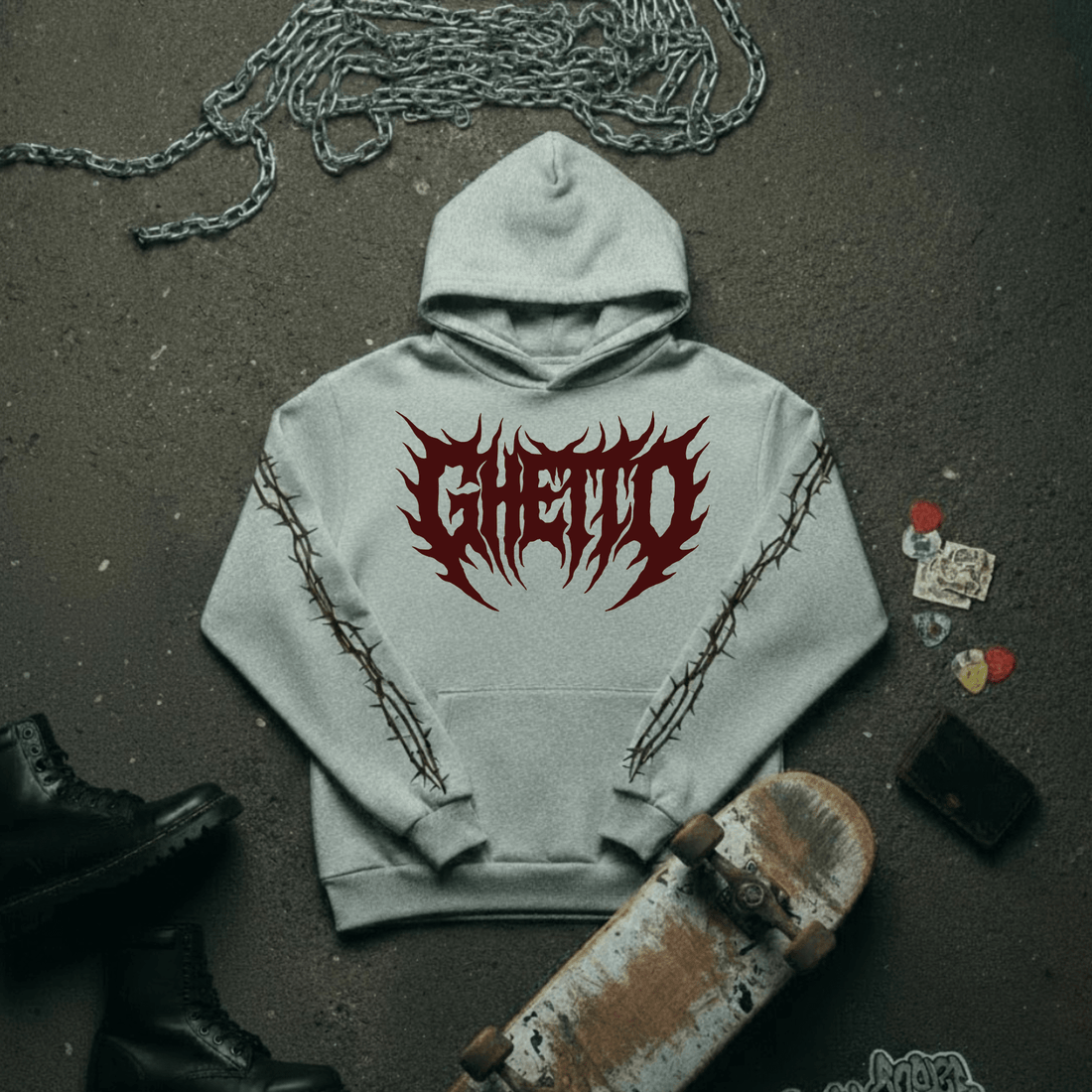 Felpa con Cappuccio Metal-Heather Grey-Streetwear