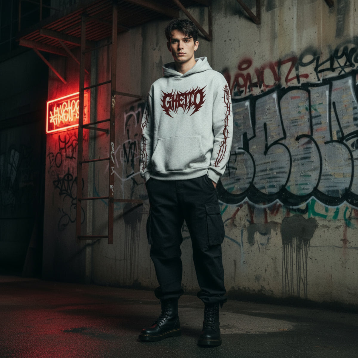 Felpa con Cappuccio Metal-Heather Grey-Streetwear