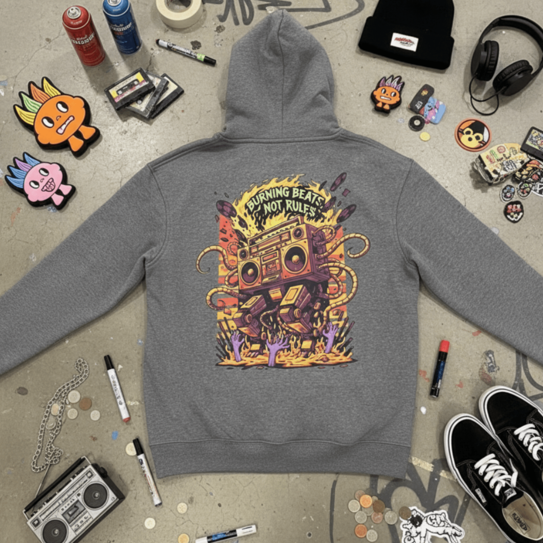 Felpa con Cappuccio Robot Scream-Grey-Streetwear