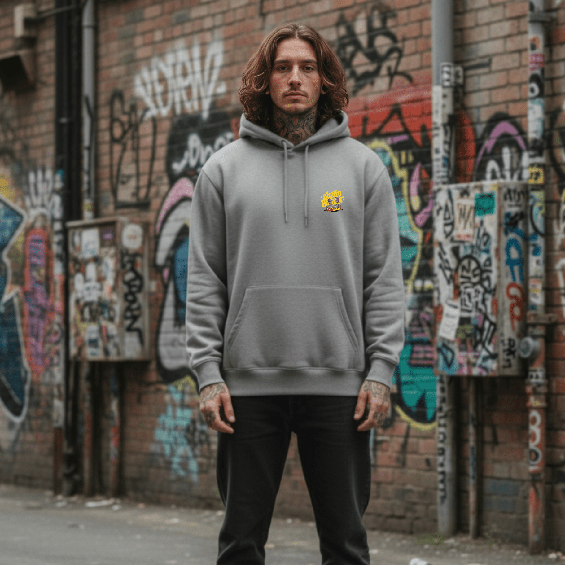 Felpa con Cappuccio Robot Scream-Grey-Streetwear