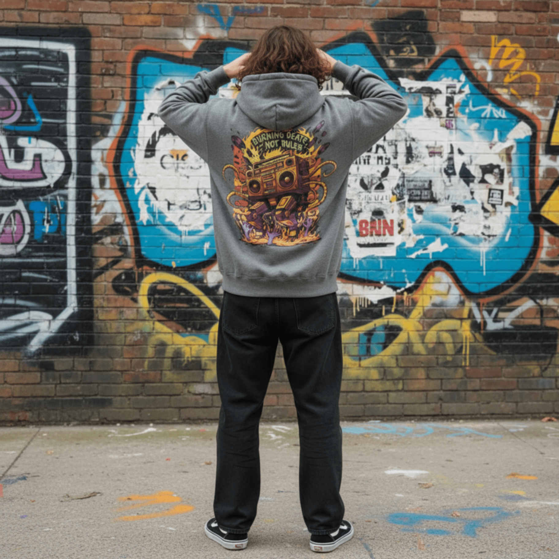 Felpa con Cappuccio Robot Scream-Grey-Streetwear