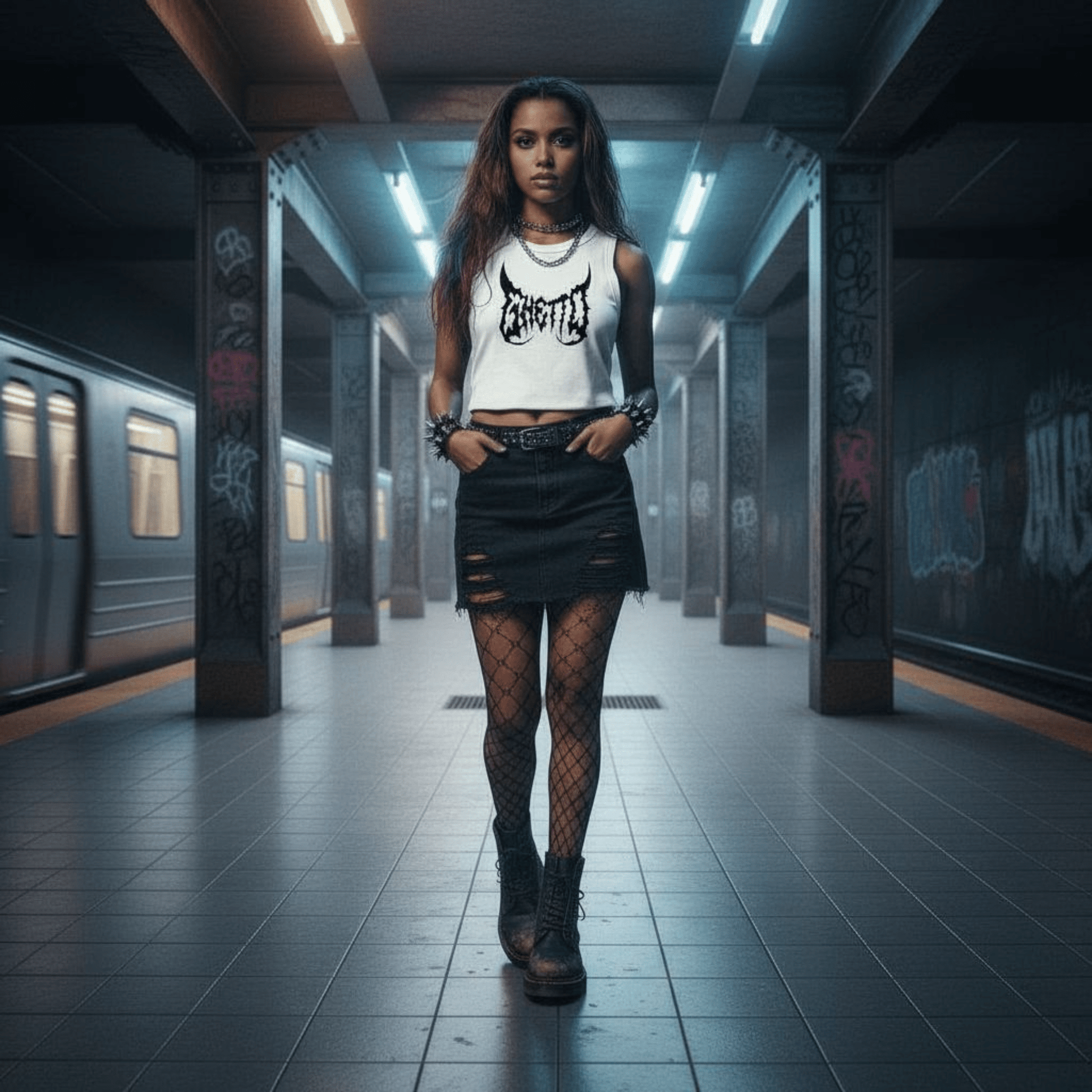 Metal Ghetto Crop Top Donna – Bianco Streetwear top