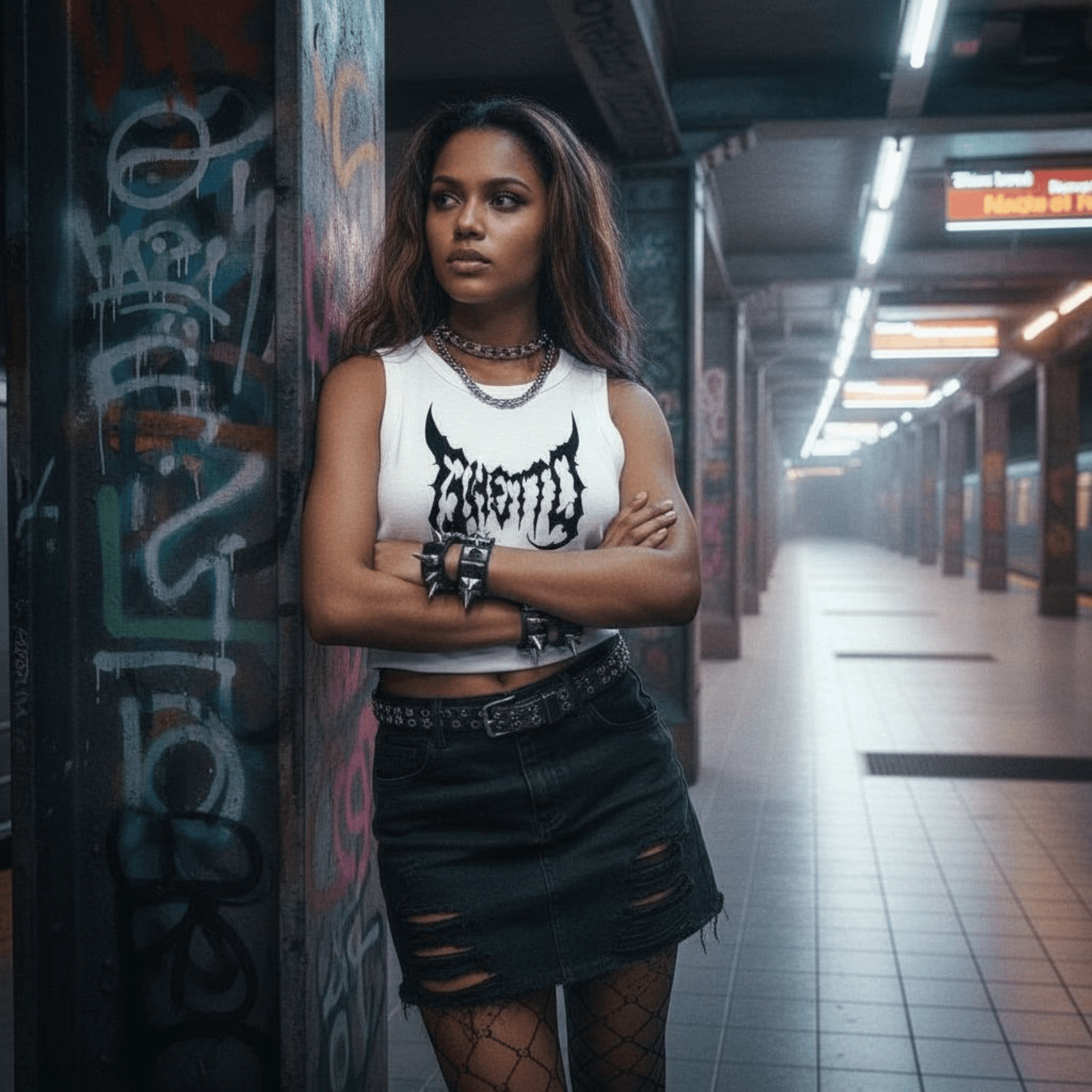 Metal Ghetto Crop Top Donna – Bianco Streetwear top