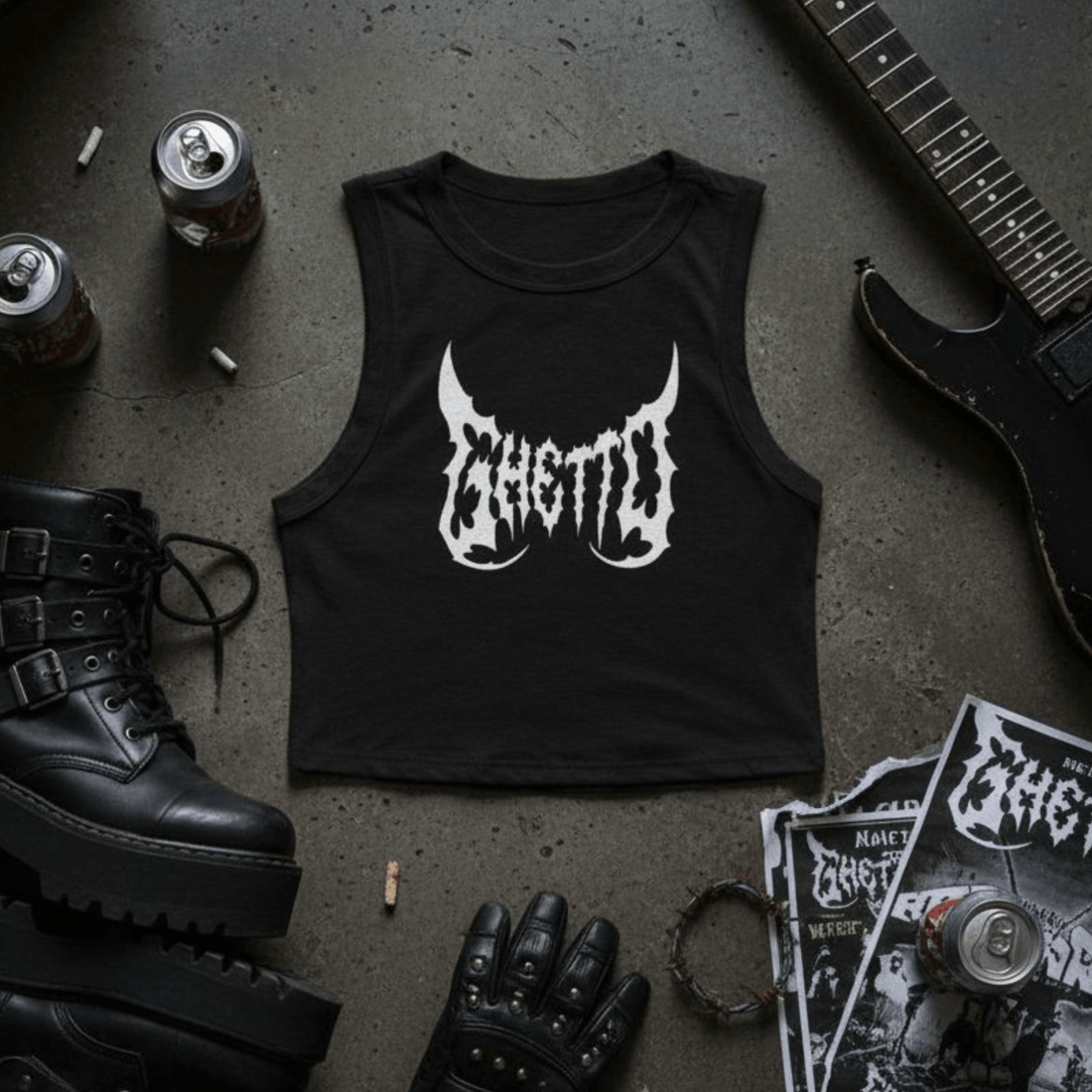 Metal Ghetto Crop Top Donna Black