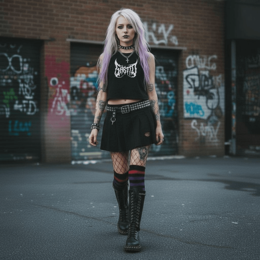 Metal Ghetto Crop Top Donna Black