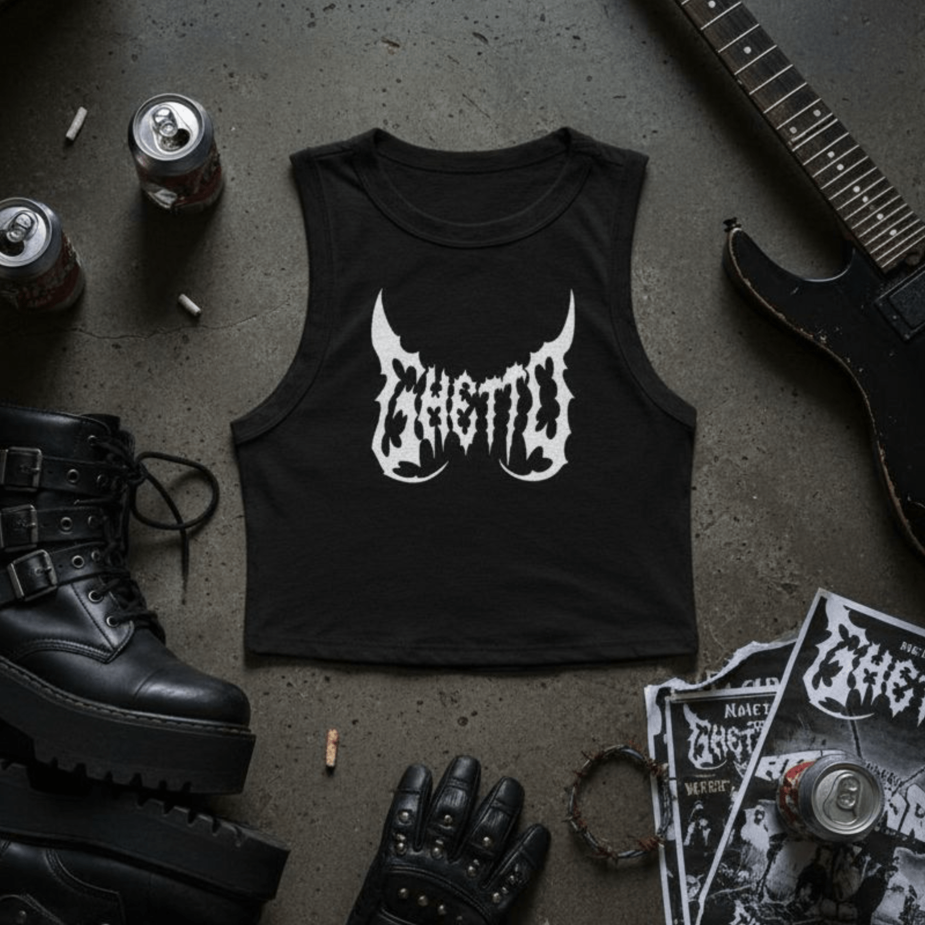 Metal Ghetto Crop Top Donna Black top
