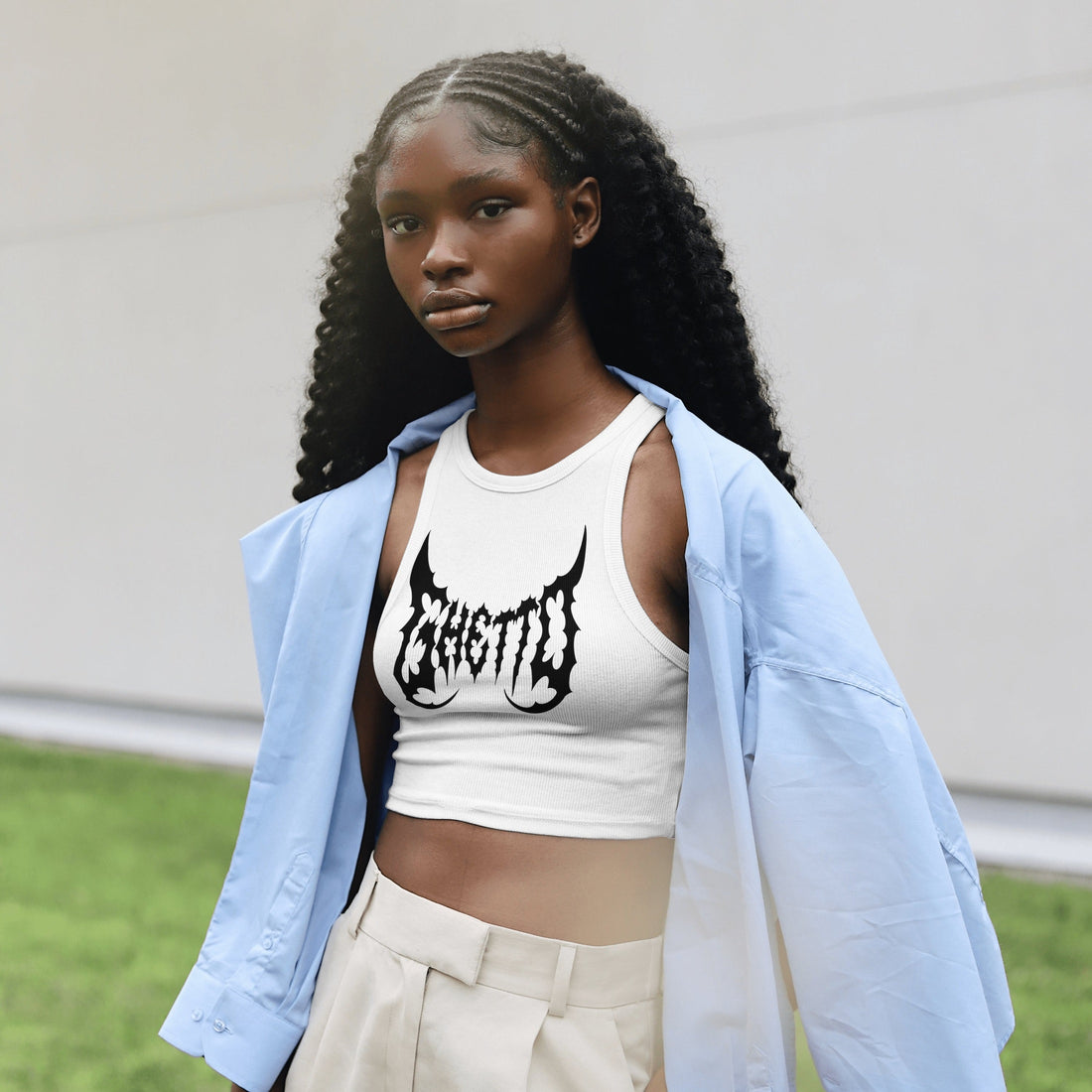Metal Ghetto Crop Top White