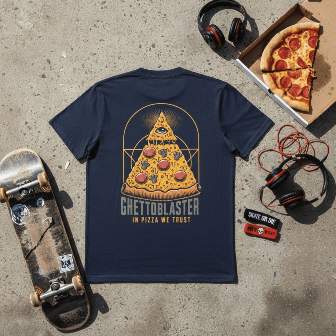 Pizza Trust T-shirt Navy - Ghettoblaster