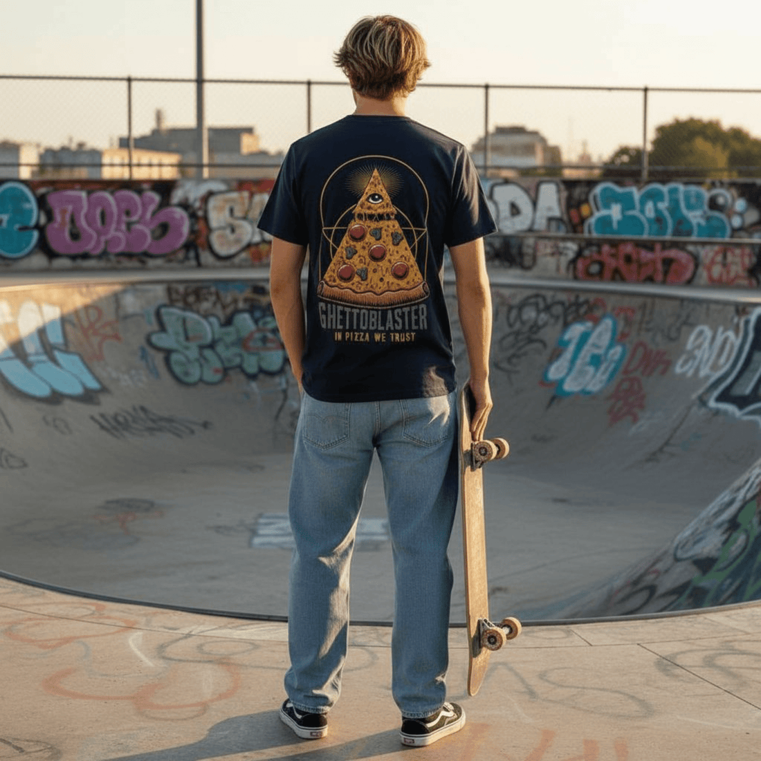 Pizza Trust T-shirt Navy - Ghettoblaster