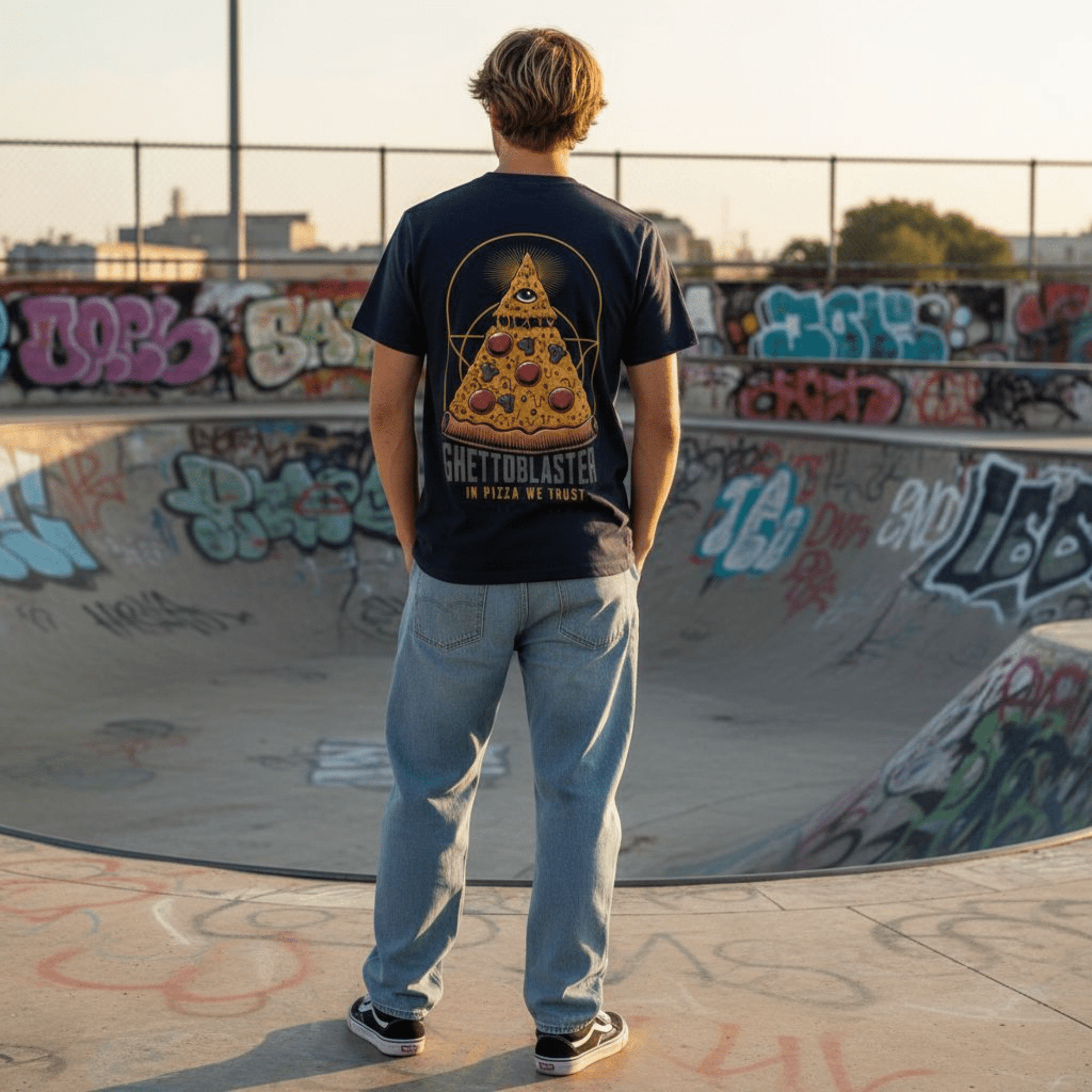 Pizza Trust T-shirt Navy - Ghettoblaster