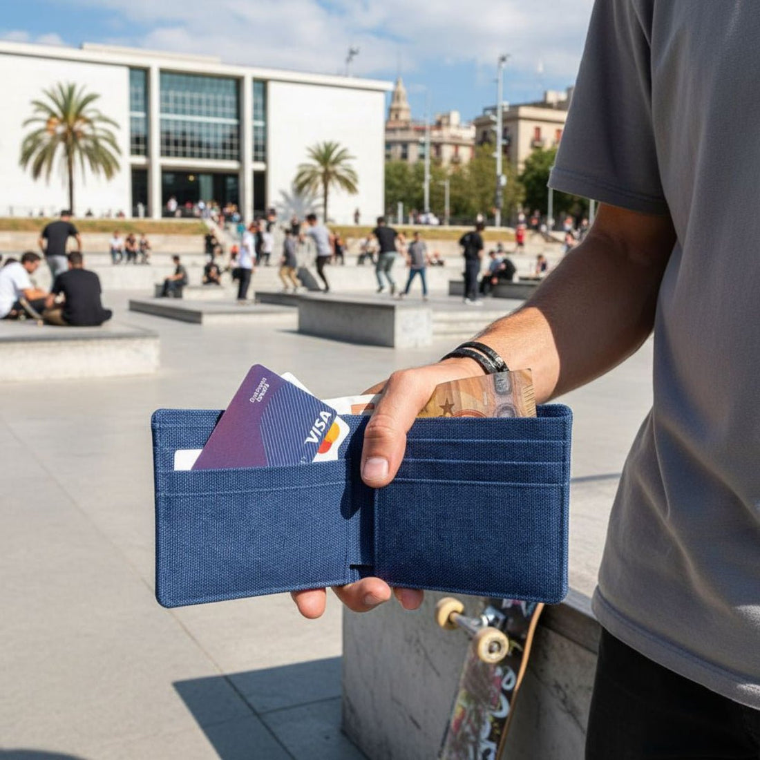 Portafoglio in Canvas con Blocco RFID navy accessori